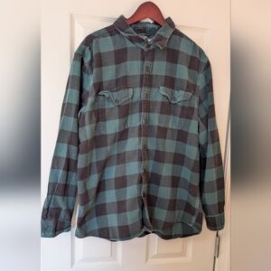 American Eagle Outfitters Teal and Charcoal Plaid Shirt